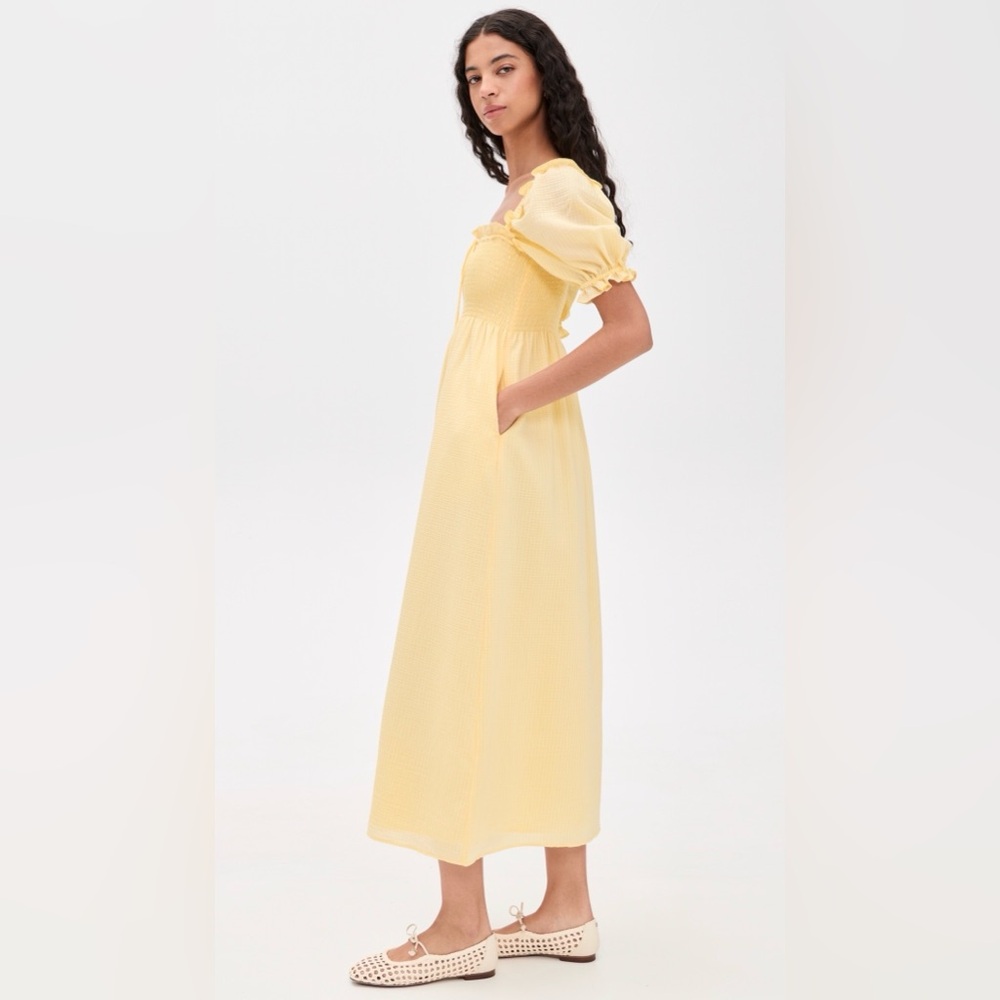 Hill House Scarlett Nap Dress Butter Yellow Tonal Seersucker Midi - Picture 3 of 12